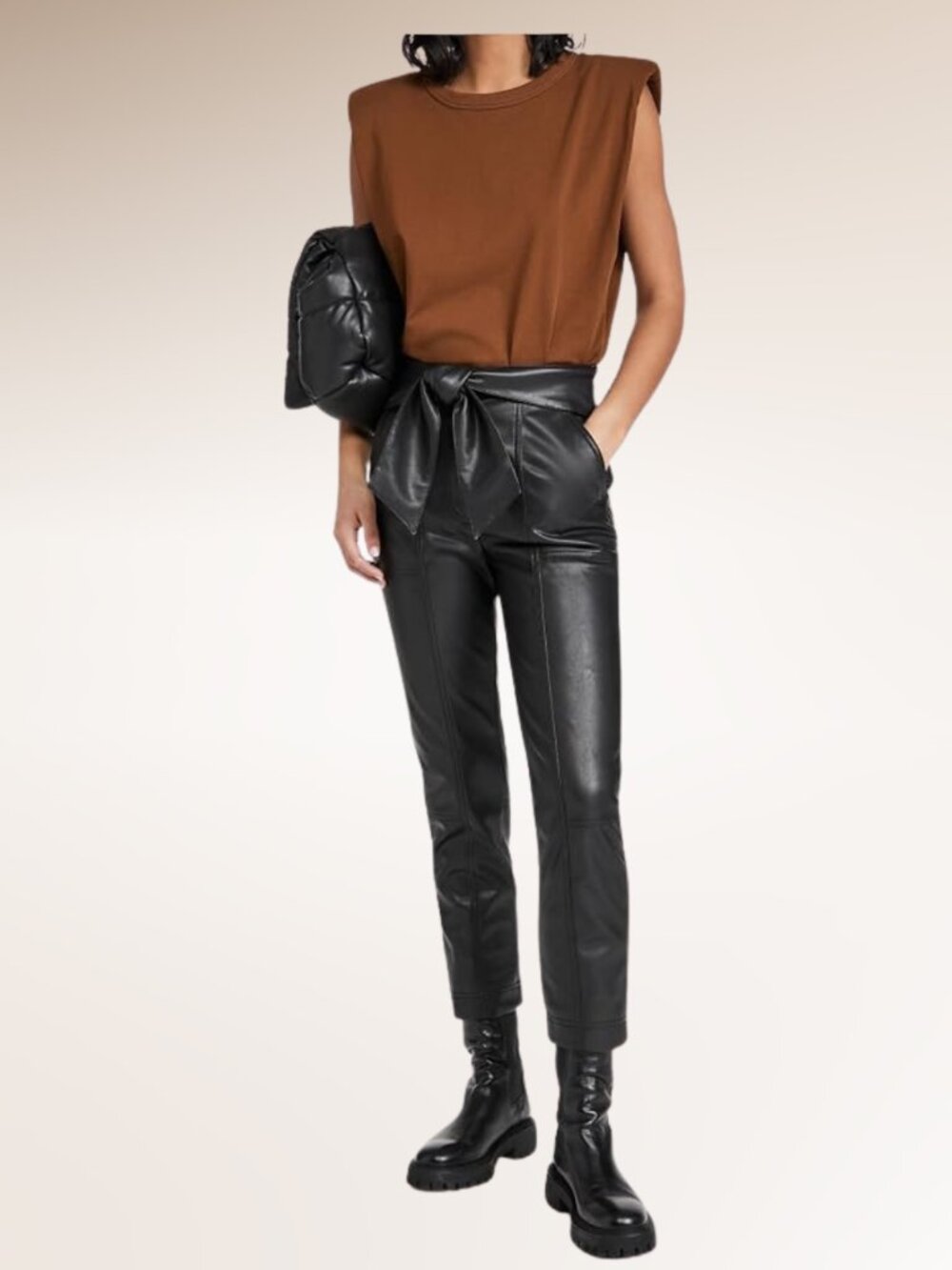 Jonathan Simkhai Tessa Vegan Leather Tie Waist Pants Size 14 in Black